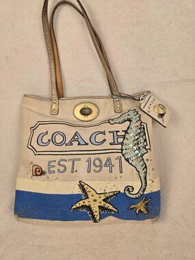 Coach X Pierre Le-Tan Limited Edition Seahorse Beach Canvas Tote RARE